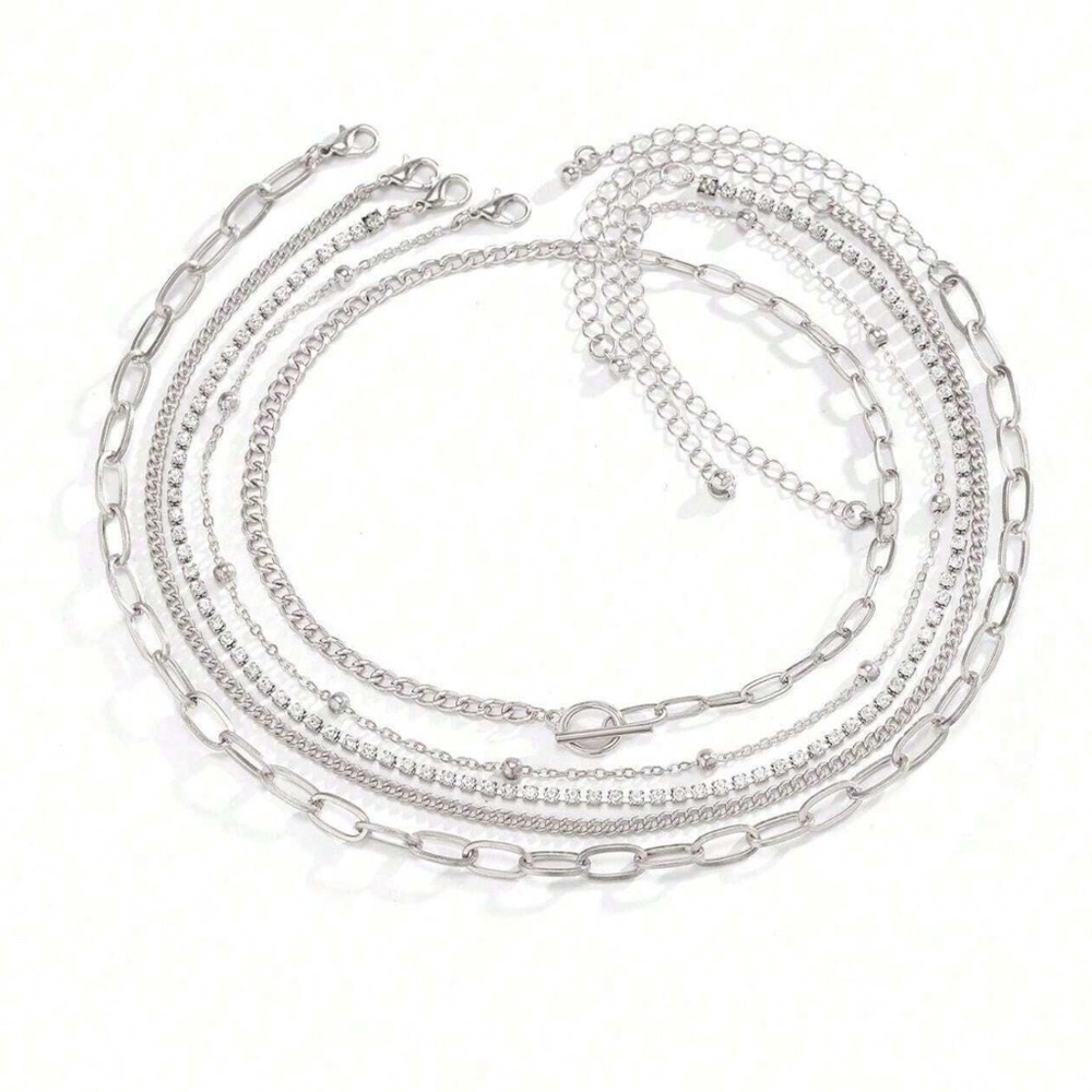 Luxe Silver Tone Multilayer Statement Chain Necklace - Picture 3 of 3